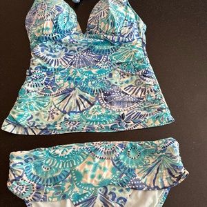 Lilly Pulitzer 10 Tankini Set 2 piece swimsuit seashell blue
